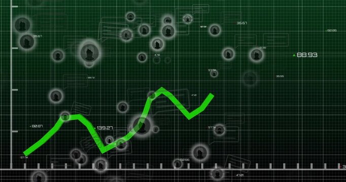 Live data driving green line plotting across grid, hitting halos and showing readouts for analytics