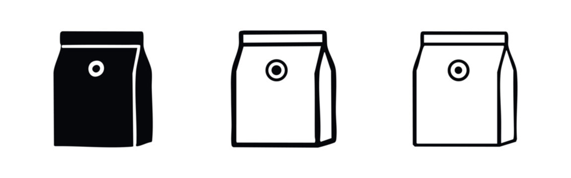 Coffee Bag or Food Pouch Icons Set with Valve