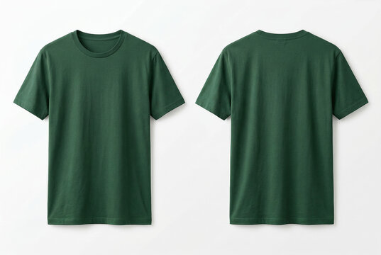 Forest green t-shirt mockup set front and back view realistic design on white background for customizable apparel