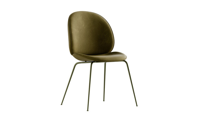 Orange leather chair with a metal frame and soft seat.
