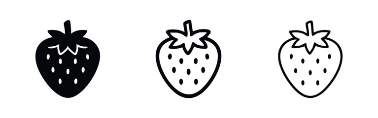 Simple strawberry fruit icon set. Fresh berry vector illustration in solid, outline, and hand-drawn styles. © liubomir118809