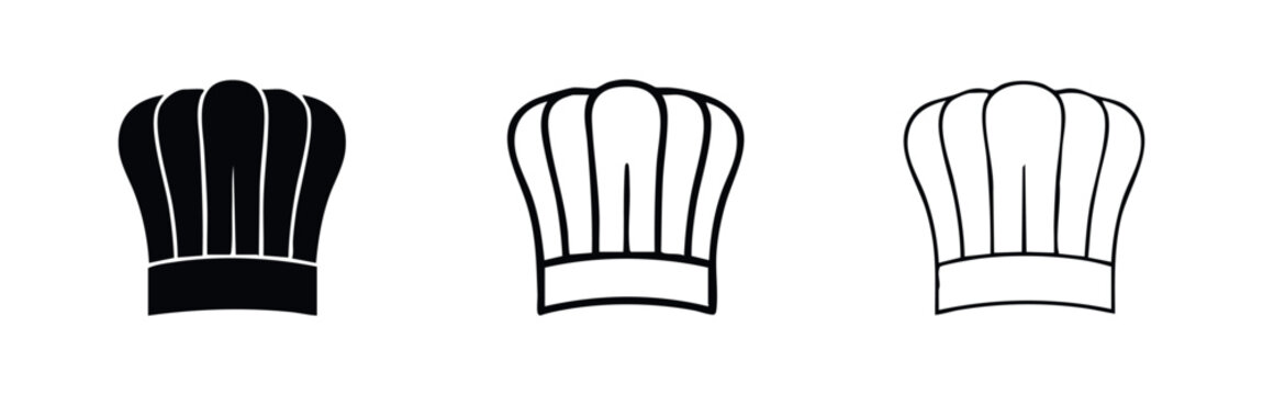 Chef Hat Icon Set | Toque Blanc Outline and Silhouette Vector Collection