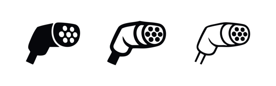 Type 2 EV Charging Plug Icon Set. Mennekes Connector Symbol. Electric Vehicle Charger Vector.