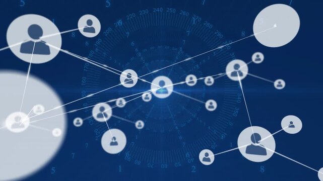 Initial node appearing left spawning avatars and drawing links on radial dial showing tech growth
