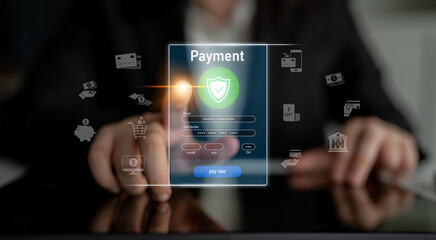 Fototapeta premium Secure online payments ensure smooth e-commerce with safe transactions, digital payment systems, and financial data protection. Latch