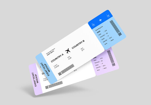 Airline Boarding Pass Ticket Mockup Set