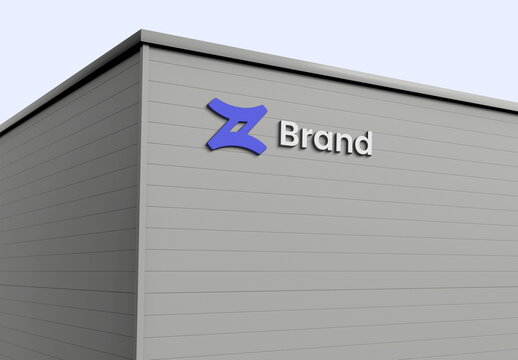 3D Building Wall Brand Logo Signage Mockup