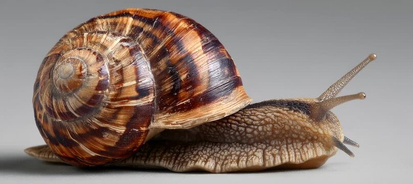Closeup snail moving. Generative video AI technology.	
