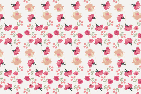 Soft Rustic Blossom Spring Evergreen Seamless Pattern Romantic cott floral seamless patterns with dense detailing, perfect for spring  projects like fabric, wallpaper, gift wrap, and vintage branding.