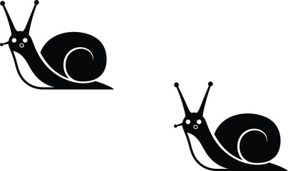 Cute snail silhouettes set, spiral shell garden snail icons, slow mollusk animal illustration, simple wildlife symbol isolated © MstSukhimon