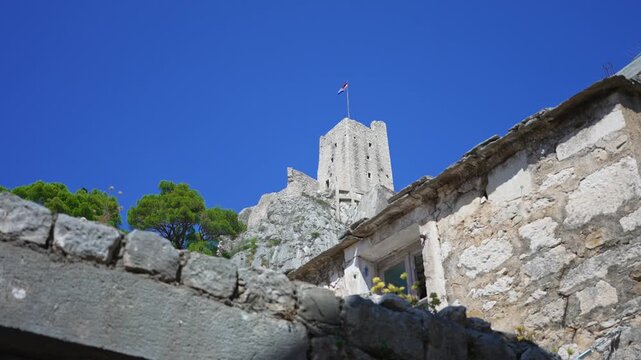 Medieval Mirabella fortress Peovica on the rocks in Omis.