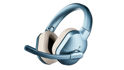 Isolated stylish blue and beige wireless gaming headset with flexible boom microphone © Agata