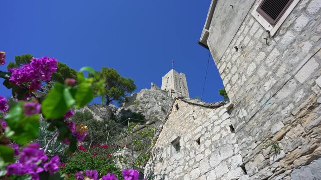 Medieval Mirabella fortress Peovica on the rocks in Omis.