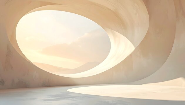 Minimal abstract background with pale clay gradient and soft overlapping oval shadows. Modern clean design with large negative space