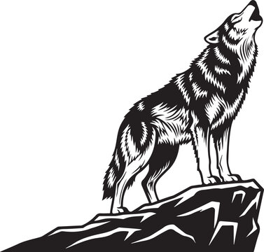 Wolf howling at moon vector isolated on Transparent Background