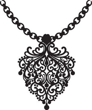 Black filigree heart pendant vector isolated on Transparent Background