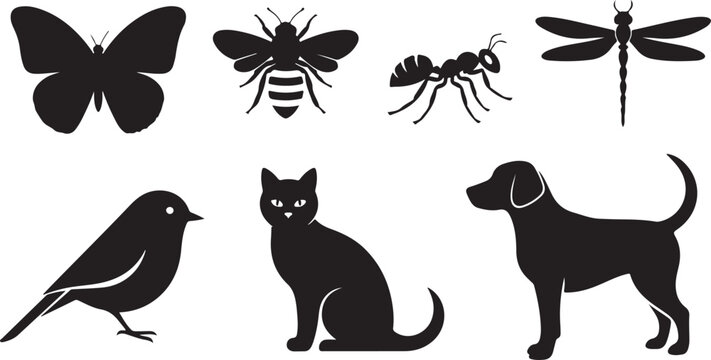 Set of 6 animal icons vector isolated on Transparent Background