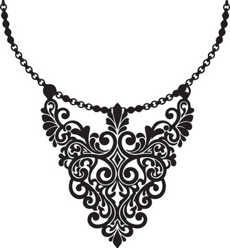 Black filigree necklace pendant vector isolated on Transparent Background