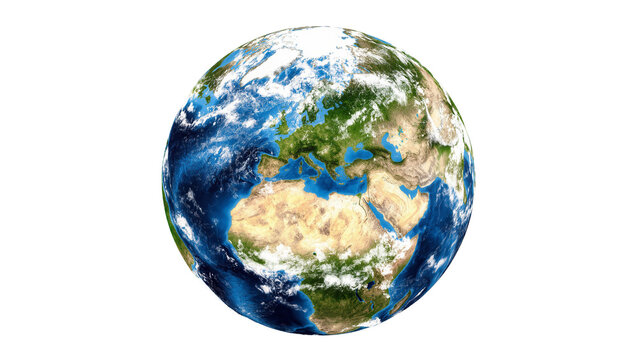 Isolated detailed realistic Earth globe showing continents and oceans, global perspective