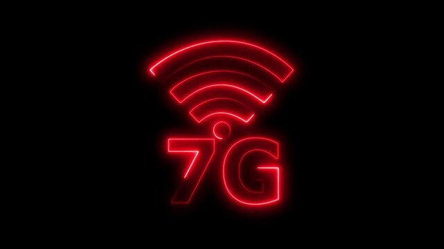 Abstract glowing neon 7G signal icon on black background wireless connectivity technology concept digital. network signal on black background for technology and communication concepts.