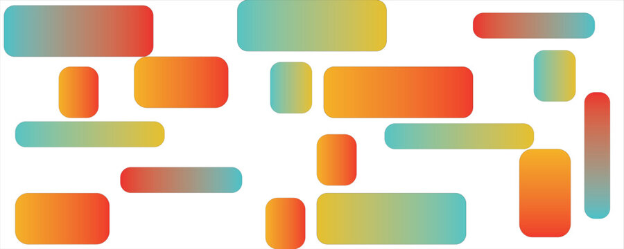 A dynamic arrangement of various sized geometric shapes with smooth, rounded corners, featuring vibrant gradient color transitions on a clean white backdrop.