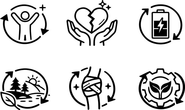 Self care wellness recovery health balance line icons. Vector