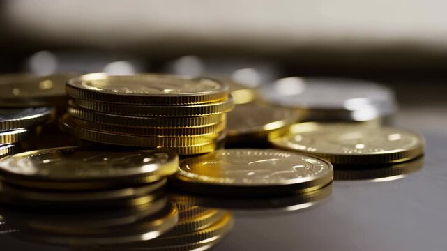 Wealth Symbols Through Detailed Depiction Of Metallic Coins Illustrating Prosperity And Financial Confidence