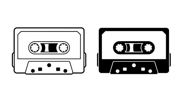 Two cassette tapes in black and white on transparent background