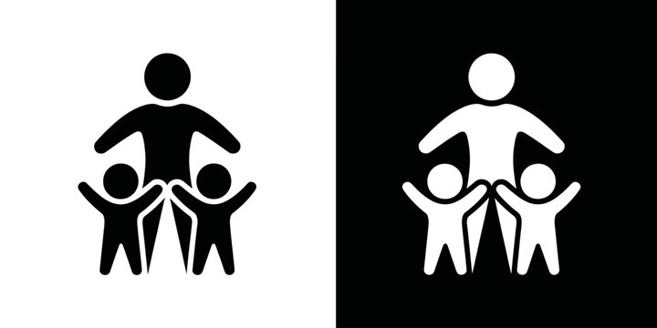 Stick figures of adult and two children holding hands in two colors