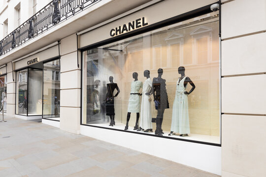Chanel luxury fashion storefront display. London, UK, 21 May 2023
