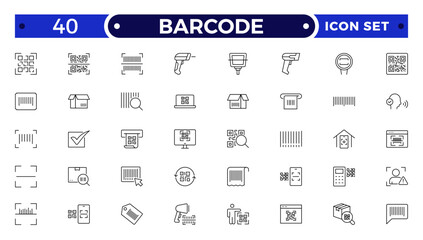 Barcode and QR Code Scanner Outline Icons – Retail Inventory System, Digital Laser Reader, Handheld Device, POS Payment, Warehouse Logistics Identification Collection © artshuvo