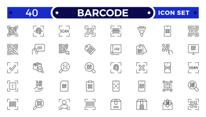 Barcode and QR Code Scanner Outline Icons – Retail Inventory System, Digital Laser Reader, Handheld Device, POS Payment, Warehouse Logistics Identification Collection © artshuvo