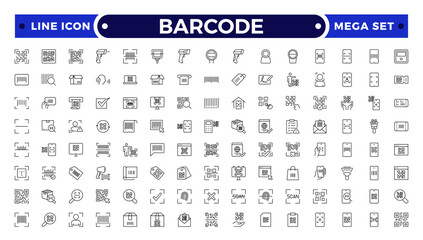 Barcode and QR Code Scanner Outline Icons – Retail Inventory System, Digital Laser Reader, Handheld Device, POS Payment, Warehouse Logistics Identification Collection © artshuvo