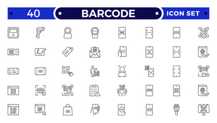 Barcode and QR Code Scanner Outline Icons – Retail Inventory System, Digital Laser Reader, Handheld Device, POS Payment, Warehouse Logistics Identification Collection © artshuvo