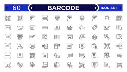 Barcode and QR Code Scanner Outline Icons – Retail Inventory System, Digital Laser Reader, Handheld Device, POS Payment, Warehouse Logistics Identification Collection © artshuvo