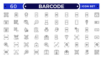 Barcode and QR Code Scanner Outline Icons – Retail Inventory System, Digital Laser Reader, Handheld Device, POS Payment, Warehouse Logistics Identification Collection © artshuvo
