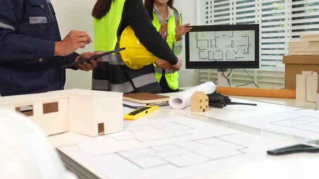 civil engineer and worker discussing issues in the office site in the morning