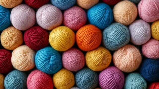 Multicolored yarn balls providing a vibrant, textured background for needlework and crafting