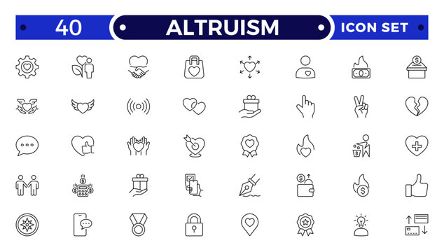 Altruism outline Icon Set. Charity, Donation, Kindness, Community Support and Humanitarian Line Vector Icons.