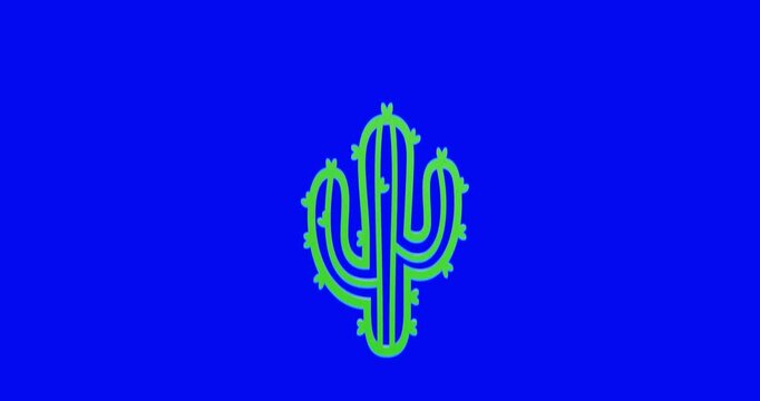 Cactus on blue monochrome background. 3d redner video.
