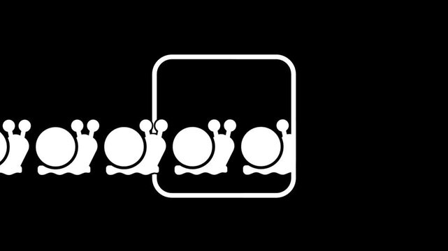 A group of white snails is framed within a rounded rectangular border symbolizing a focused or contained approach to slow and steady development