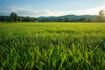 Obraz premium Grass Background, Sunny Landscape of Large Freshly Cut Field, Nature and Outdoor Concept