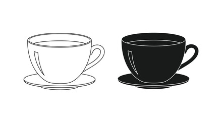 Obraz premium A minimalist illustration depicts two teacups with saucers one white and one black showcasing contrast high quality professional detailed