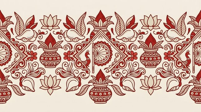 Traditional Bengali New Year celebration design with Kalash, Kula, and Dhol drum.