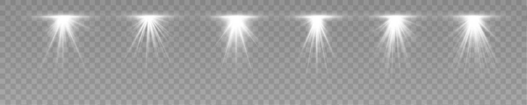 Realistic spotlight set with soft glowing rays and dramatic illumination. Multiple lights enhance stage depth and vibrant scene effect. Ideal for digital banners, event designs.
