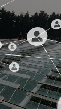 Vertical video: Avatar appearing, avatars growing and joining across glass roof, showing tech links