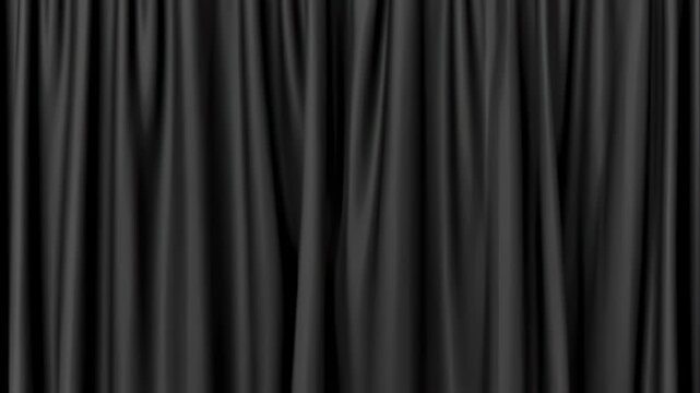 Realistic black curtains pulled back slightly to reveal a vibrant green backdrop