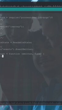 Vertical video: 3 devs leaning at window, screen updating JS overlay and ruler bar for tech review