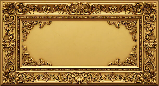 Gold ornate frame with floral patterns isolated on a transparent background