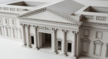 Fototapeta premium Architectural Model: Classic Building Facade with Columns, Pediment, and Windows